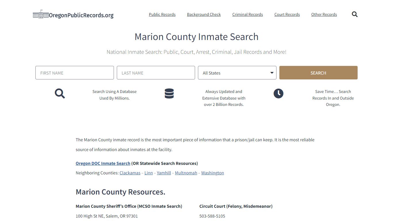 Marion County Inmate Search - MCSO Current & Past Jail Records